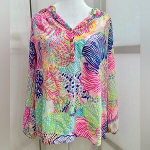 Lilly Pulitzer 100% Silk Tunic Top. Amelia Island Roar of the Seas. Size Medium
